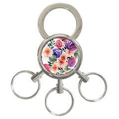 Country-chic Watercolor Flowers 3-ring Key Chain by GardenOfOphir