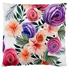 Country-chic Watercolor Flowers Large Premium Plush Fleece Cushion Case (two Sides) by GardenOfOphir