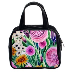 Cheerful And Captivating Watercolor Flowers Classic Handbag (two Sides) by GardenOfOphir