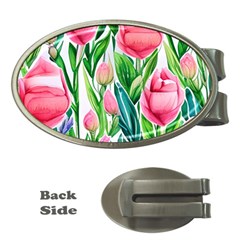 Cheerful And Captivating Watercolor Flowers Money Clips (oval) 