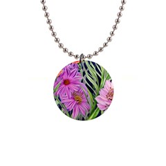 Cheerful Watercolors – Flowers Botanical 1  Button Necklace by GardenOfOphir