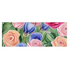 Cheerful Watercolor Flowers Banner And Sign 8  X 3  by GardenOfOphir