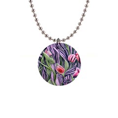 Charming Watercolor Flowers 1  Button Necklace by GardenOfOphir