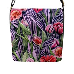 Charming Watercolor Flowers Flap Closure Messenger Bag (l) by GardenOfOphir