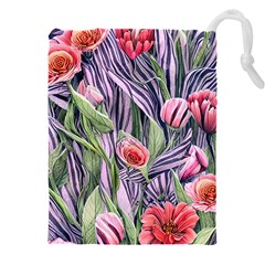 Charming Watercolor Flowers Drawstring Pouch (4xl) by GardenOfOphir