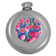 Celestial Watercolor Flowers Round Hip Flask (5 Oz)