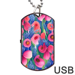 Celestial Watercolor Flowers Dog Tag Usb Flash (two Sides) by GardenOfOphir