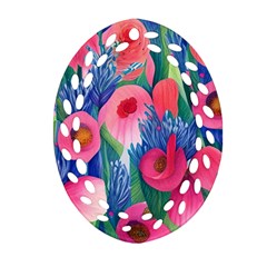 Celestial Watercolor Flowers Ornament (oval Filigree) by GardenOfOphir