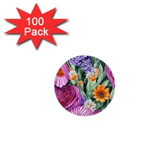 Captivating Watercolor Flowers 1  Mini Buttons (100 Pack)  by GardenOfOphir