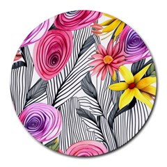 Darling And Dazzling Watercolor Flowers Round Mousepad by GardenOfOphir
