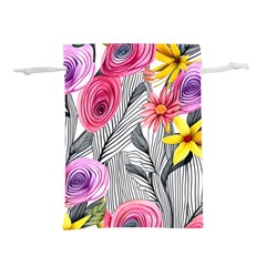 Darling And Dazzling Watercolor Flowers Lightweight Drawstring Pouch (m) by GardenOfOphir