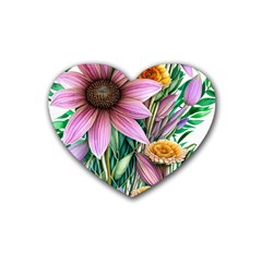 Watercolor Flowers Botanical Foliage Rubber Coaster (heart) by GardenOfOphir