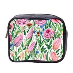 Different Watercolor Flowers Botanical Foliage Mini Toiletries Bag (two Sides) by GardenOfOphir