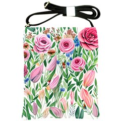 Different Watercolor Flowers Botanical Foliage Shoulder Sling Bag by GardenOfOphir