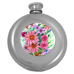 Enchanted Watercolor Flowers Botanical Foliage Round Hip Flask (5 Oz) by GardenOfOphir