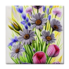 Expressive Watercolor Flowers Botanical Foliage Tile Coaster