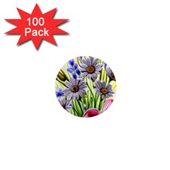 Expressive Watercolor Flowers Botanical Foliage 1  Mini Magnets (100 pack) 