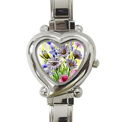 Expressive Watercolor Flowers Botanical Foliage Heart Italian Charm Watch by GardenOfOphir