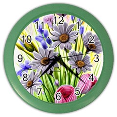 Expressive Watercolor Flowers Botanical Foliage Color Wall Clock by GardenOfOphir
