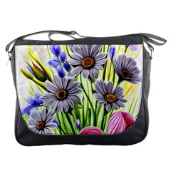 Expressive Watercolor Flowers Botanical Foliage Messenger Bag