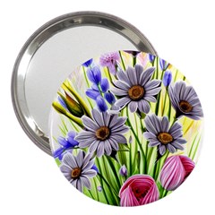 Expressive Watercolor Flowers Botanical Foliage 3  Handbag Mirrors