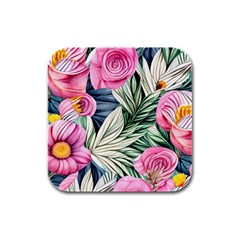 Delightful Watercolor Flowers And Foliage Rubber Square Coaster (4 Pack) by GardenOfOphir