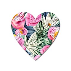 Delightful Watercolor Flowers And Foliage Heart Magnet by GardenOfOphir