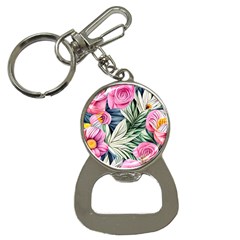 Delightful Watercolor Flowers And Foliage Bottle Opener Key Chain by GardenOfOphir