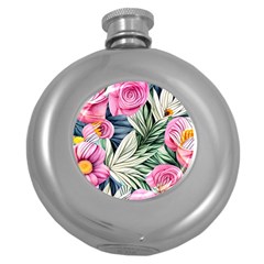 Delightful Watercolor Flowers And Foliage Round Hip Flask (5 Oz) by GardenOfOphir