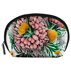 Coral Watercolor Flowers Botanical Foliage Accessory Pouch (large)