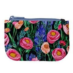 Cute Watercolor Flowers And Foliage Large Coin Purse