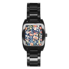 Exquisite Watercolor Flowers And Foliage Stainless Steel Barrel Watch by GardenOfOphir