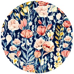 Exquisite Watercolor Flowers And Foliage Wooden Puzzle Round by GardenOfOphir