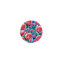 Brilliantly Hued Watercolor Flowers In A Botanical 1  Mini Buttons