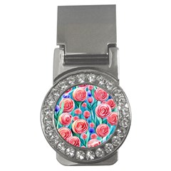 Brilliantly Hued Watercolor Flowers In A Botanical Money Clips (CZ) 