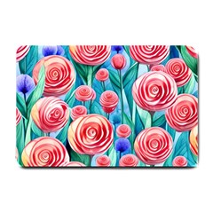 Brilliantly Hued Watercolor Flowers In A Botanical Small Doormat