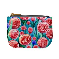 Brilliantly Hued Watercolor Flowers In A Botanical Mini Coin Purse