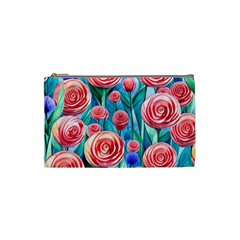 Brilliantly Hued Watercolor Flowers In A Botanical Cosmetic Bag (Small)