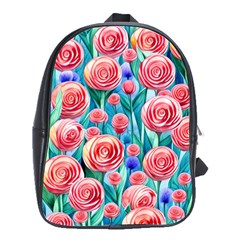 Brilliantly Hued Watercolor Flowers In A Botanical School Bag (Large)