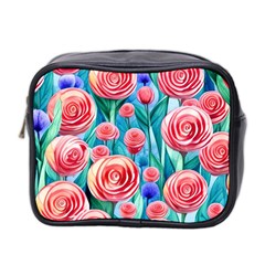 Brilliantly Hued Watercolor Flowers In A Botanical Mini Toiletries Bag (Two Sides)