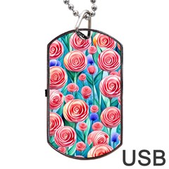 Brilliantly Hued Watercolor Flowers In A Botanical Dog Tag USB Flash (One Side)