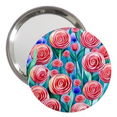 Brilliantly Hued Watercolor Flowers In A Botanical 3  Handbag Mirrors