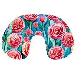 Brilliantly Hued Watercolor Flowers In A Botanical Travel Neck Pillow