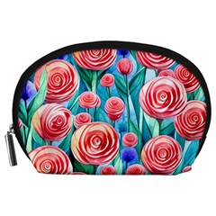 Brilliantly Hued Watercolor Flowers In A Botanical Accessory Pouch (Large)