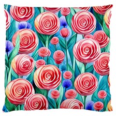 Brilliantly Hued Watercolor Flowers In A Botanical Standard Premium Plush Fleece Cushion Case (One Side)