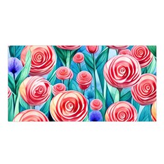 Brilliantly Hued Watercolor Flowers In A Botanical Satin Shawl 45  x 80 