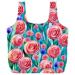 Brilliantly Hued Watercolor Flowers In A Botanical Full Print Recycle Bag (XXL)