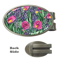 Dazzling Watercolor Flowers And Foliage Money Clips (oval)  by GardenOfOphir