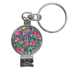 Dazzling Watercolor Flowers And Foliage Nail Clippers Key Chain by GardenOfOphir