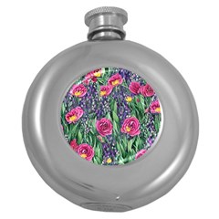Dazzling Watercolor Flowers And Foliage Round Hip Flask (5 Oz) by GardenOfOphir